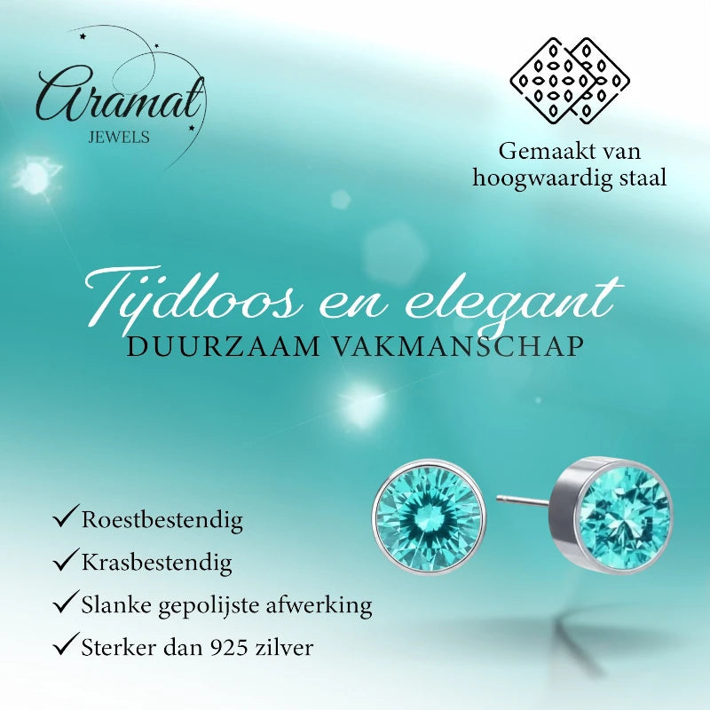 Boucles d'oreilles puces – Acier Cristal Bleu Aqua Argent (6 mm) 