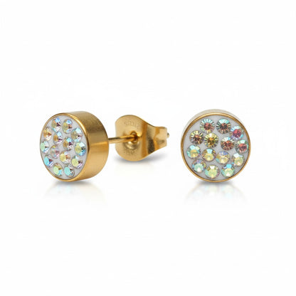 AB transparent stud earrings 6 mm – multicolor shine 