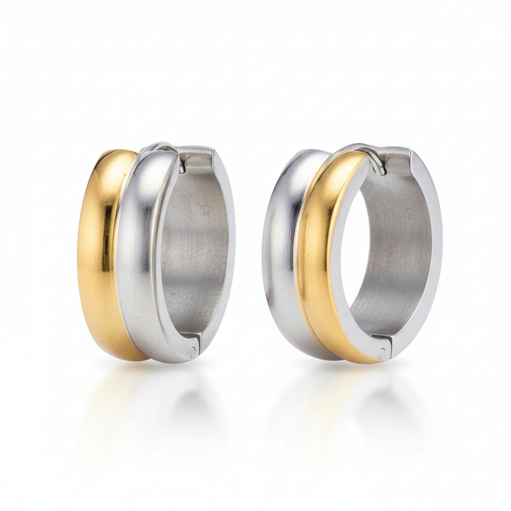 Boucles d'oreilles en acier inoxydable - Acier bicolore - Brillant 