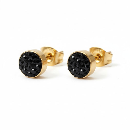 Black crystal stud earrings 6 mm – gold-coloured 