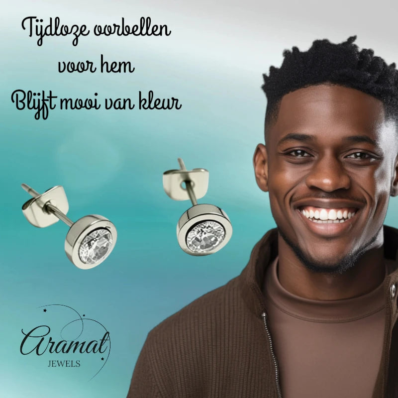 Boucles d'oreilles puces – Acier et zircone couleur argent transparent (6 mm)