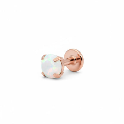 Tragus Helix Piercing – White Opal – Rose Gold Color 