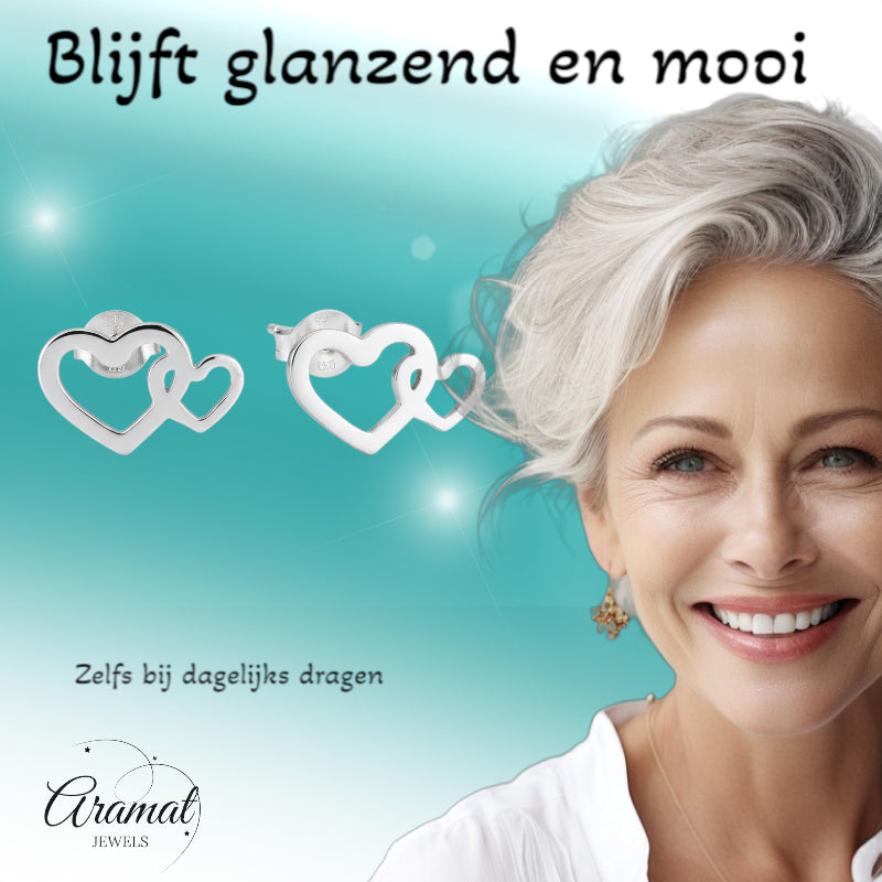 Steel Double Heart Stud Earrings Silver 12x8mm Stainless Steel