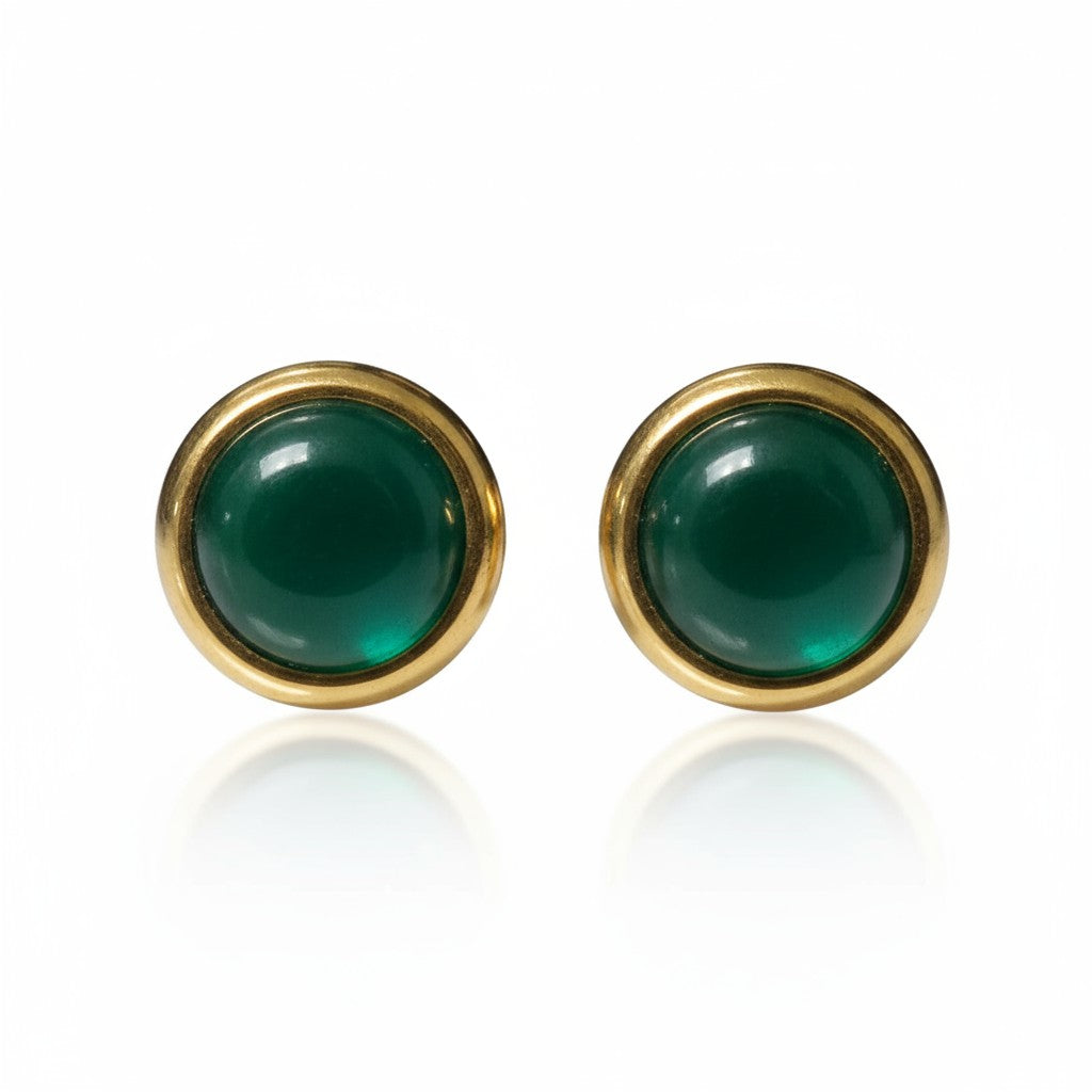 Cat Eye Earrings 8mm – Green - Gold-Colored