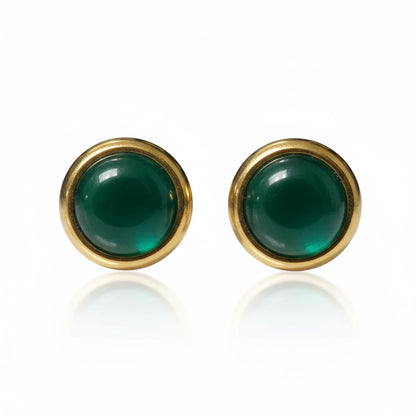 Cat Eye Earrings 8mm – Green - Gold-Colored