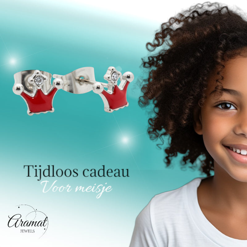 Boucles d'oreilles couronne en acier émaillé avec pierre 