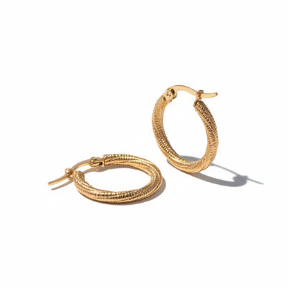 Gold-Colored Glitz Swivel Hoops - Stainless Steel Earrings