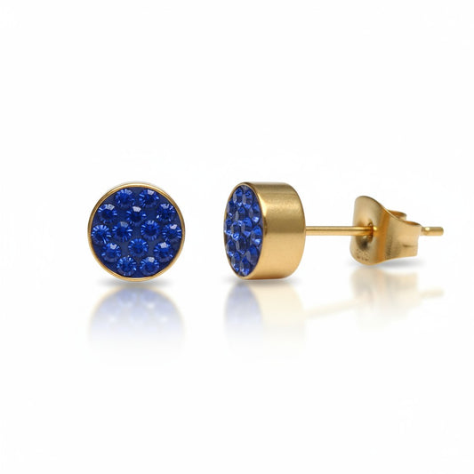 Dark blue crystal stud earrings 6mm 