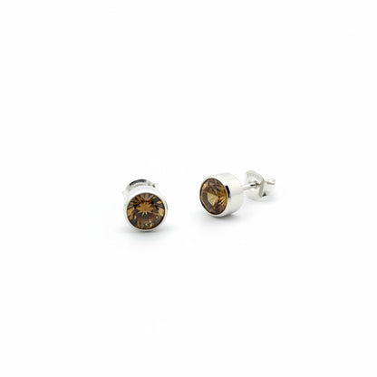 Stud Earrings – Steel Crystal Brown Silver Color (8mm) 