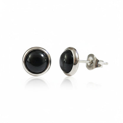 Stainless Steel Cat Eye Earrings 8mm – Black