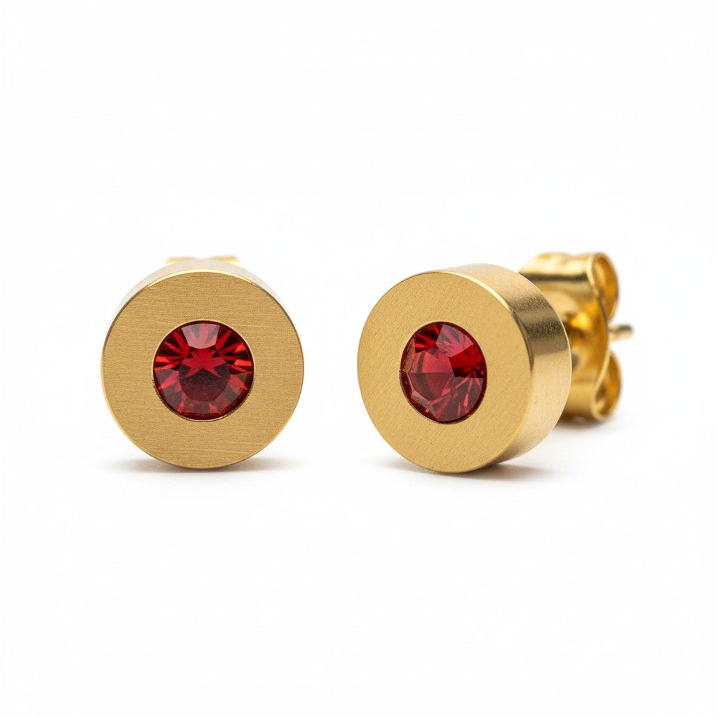 Boucles d'oreilles en cristal rouge avec finition dorée 