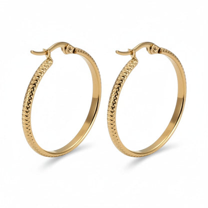 Boucles d'oreilles – 25 mm, motif à pois créoles, acier inoxydable, couleur or, pour femme 