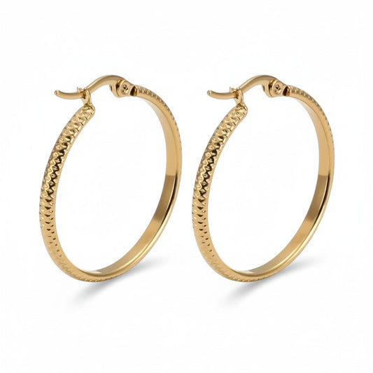 Earrings – 25mm Creole Dots Pattern Stainless Steel Gold Color Women 