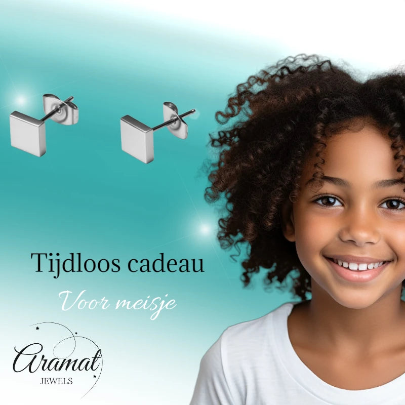 Stud Earrings – Steel Square Silver Colored (5mm)