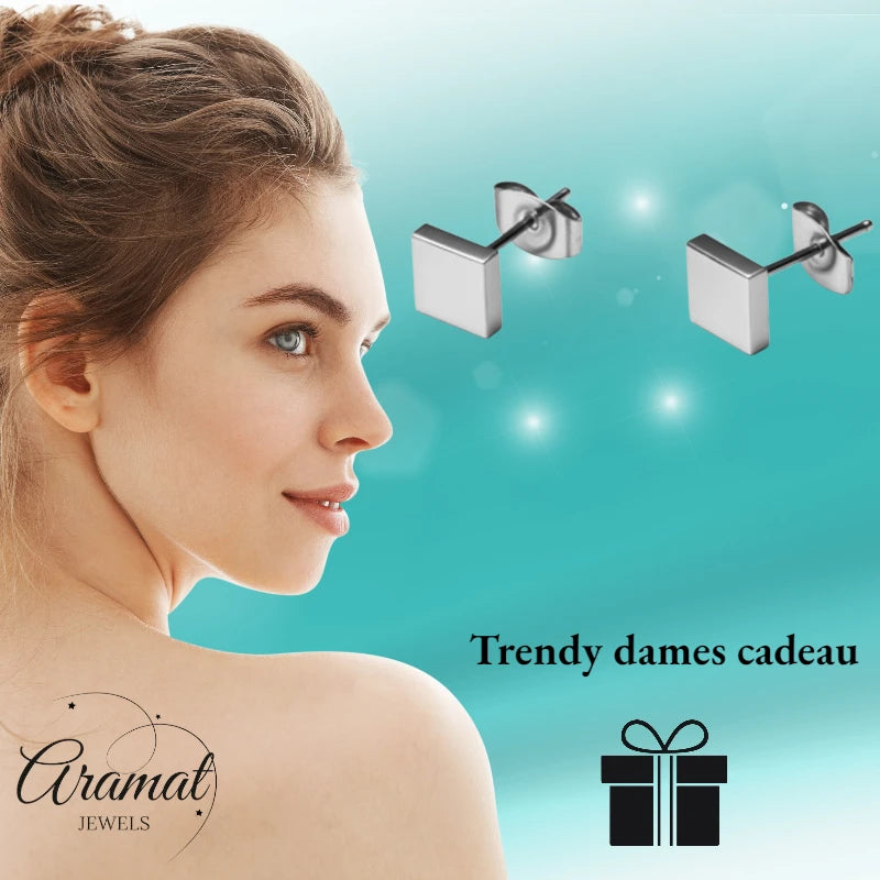 Stud Earrings – Steel Square Silver Colored (5mm)