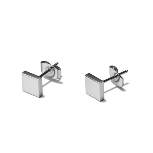 Stud Earrings – Steel Square Silver Colored (6mm)