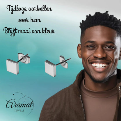 Stud Earrings – Steel Square Silver Colored (5mm)