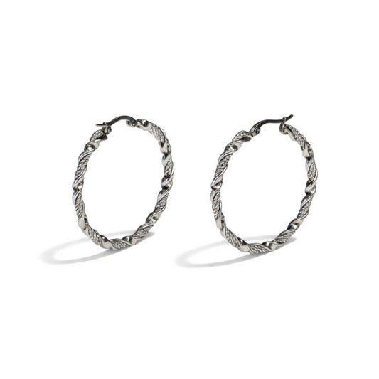 Boucles d'oreilles – Design torsadé en acier inoxydable couleur argent (30 mm ou 40 mm)