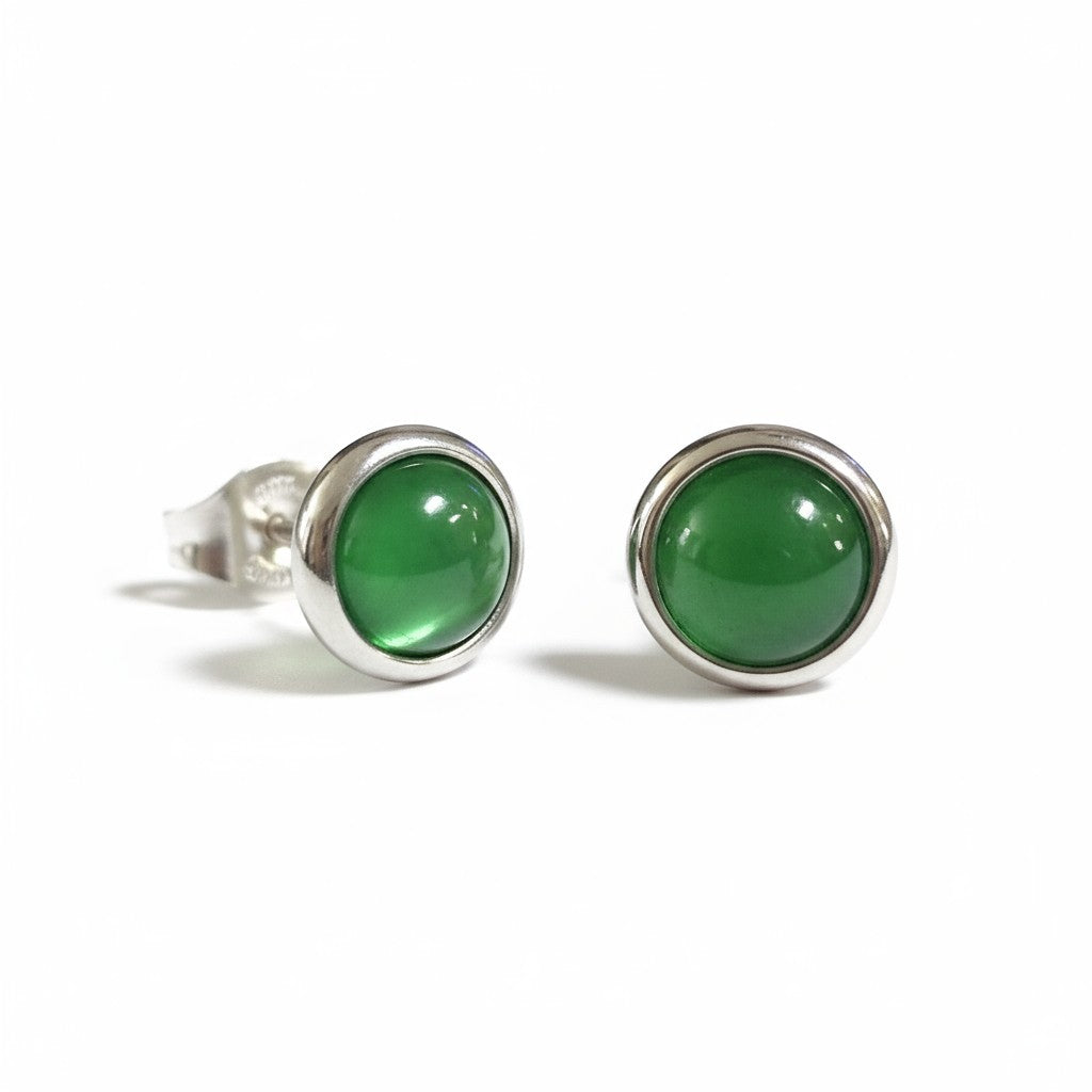 Boucles d'oreilles œil-de-chat en acier 8 mm – Vert