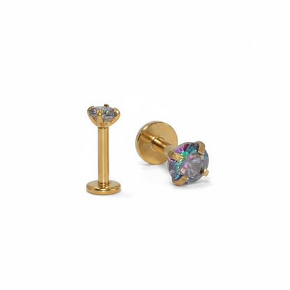 Tragus Helix Piercing – Gold Color – Multicolor Zirconia 