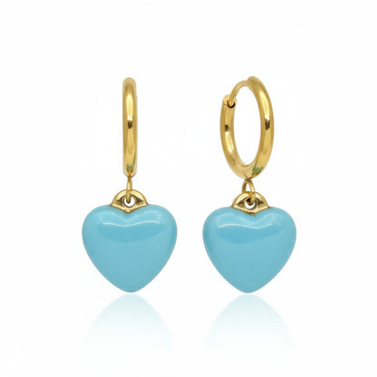 Gold-colored earrings with blue heart