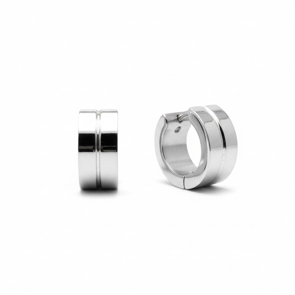 Steel Earrings Silver Color Accent – ​​13x7mm Huggies 