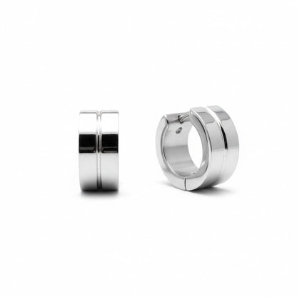 Steel Earrings Silver Color Accent – ​​13x7mm Huggies 