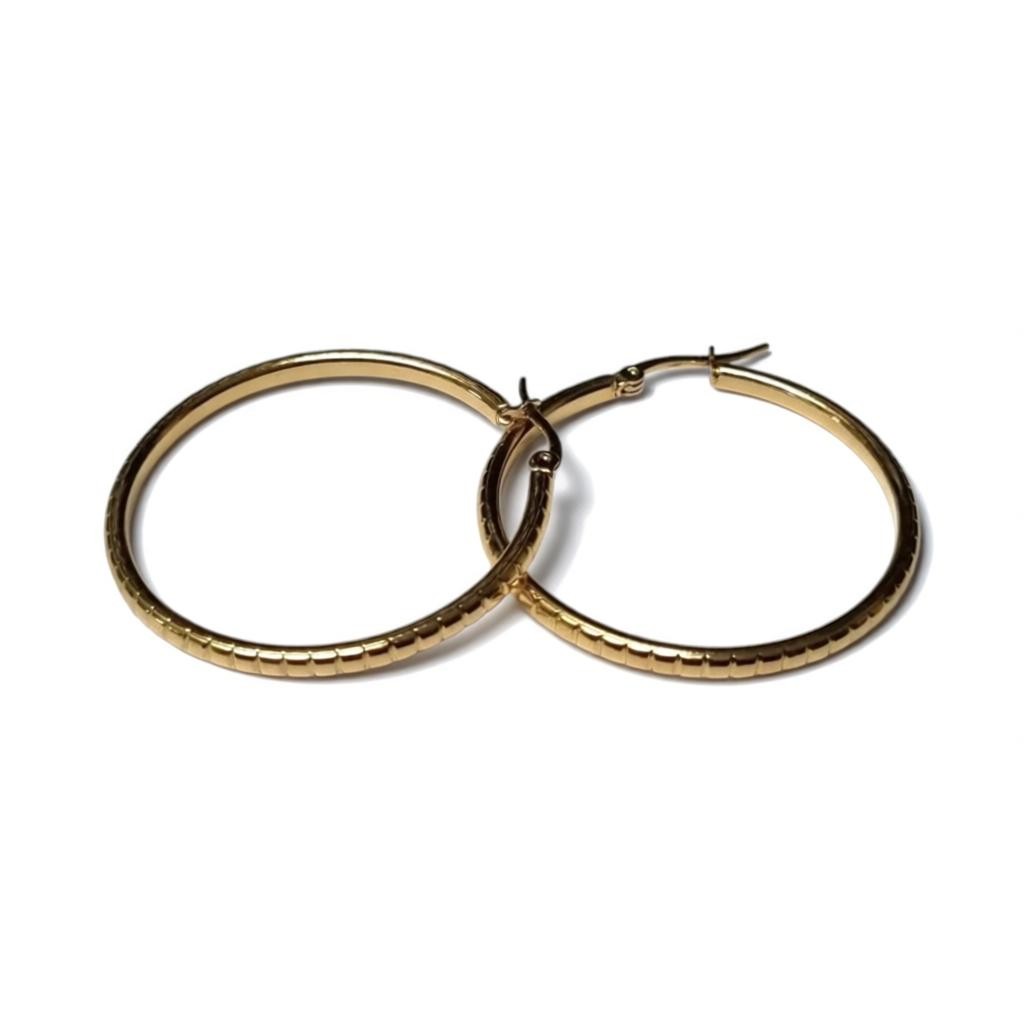 Gold-Colored Striped Hoop Earrings - 40mm