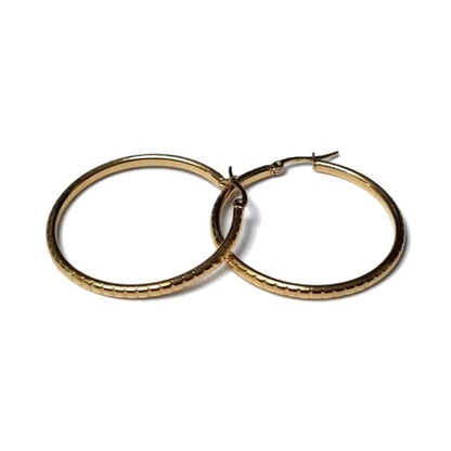 Gold-Colored Striped Hoop Earrings - 40mm