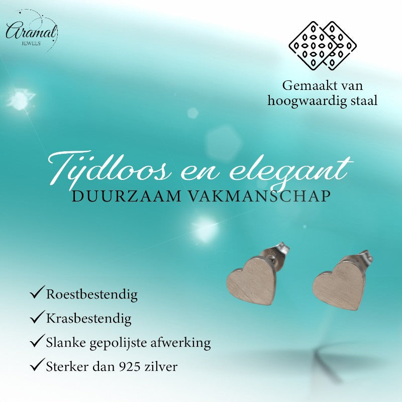 Stainless Steel Heart Stud Earrings Silver Color 9mm Closed