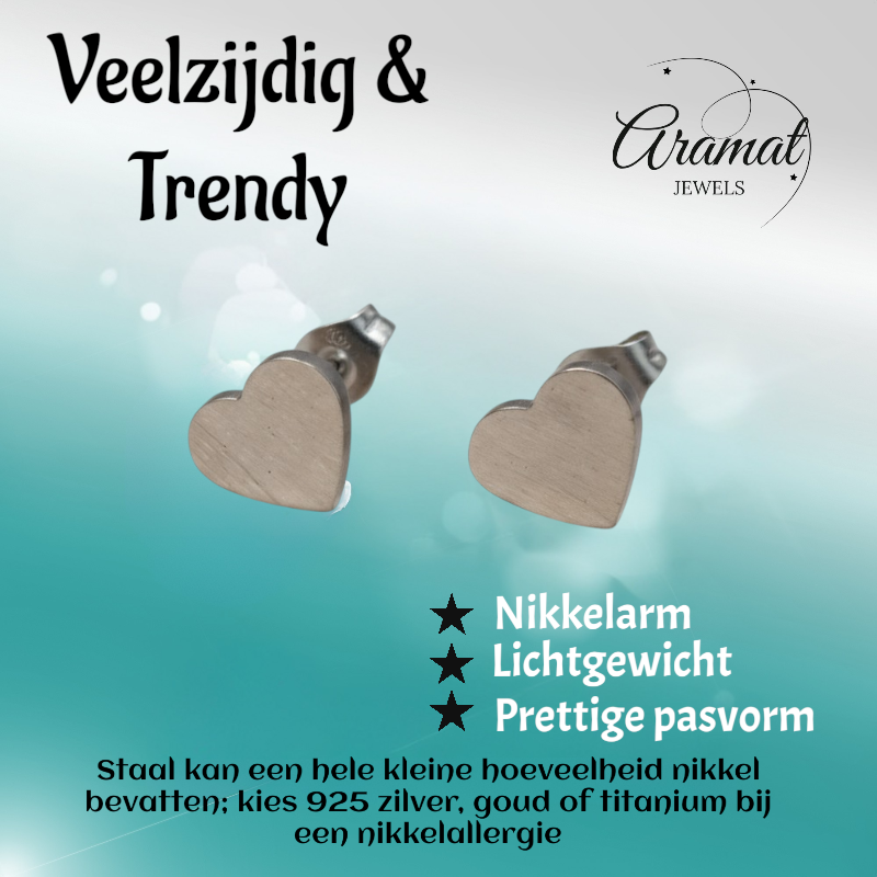 Stainless Steel Heart Stud Earrings Silver Color 9mm Closed