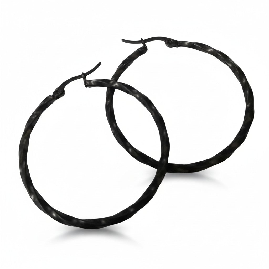 Black Twisted Steel Earrings