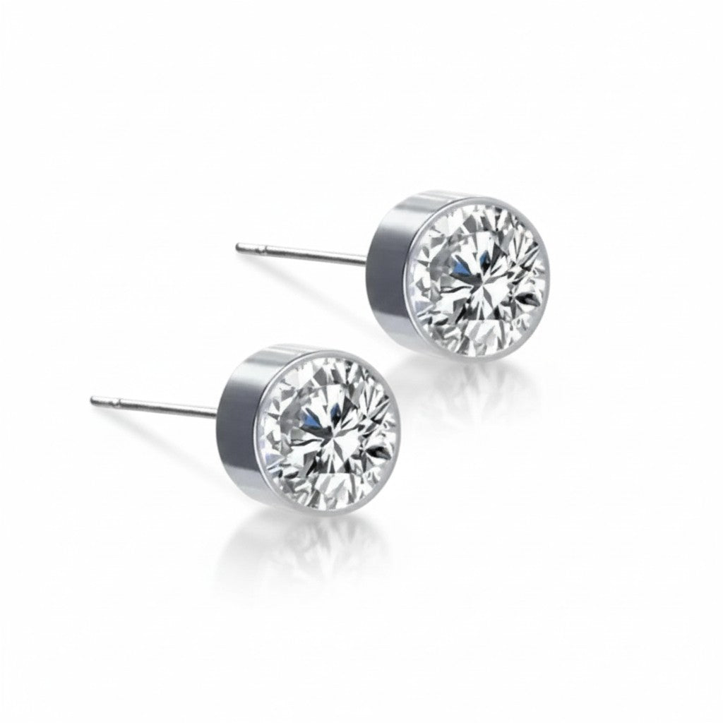 Stud Earrings – Steel Crystal Transparent Silver Color (6mm) 