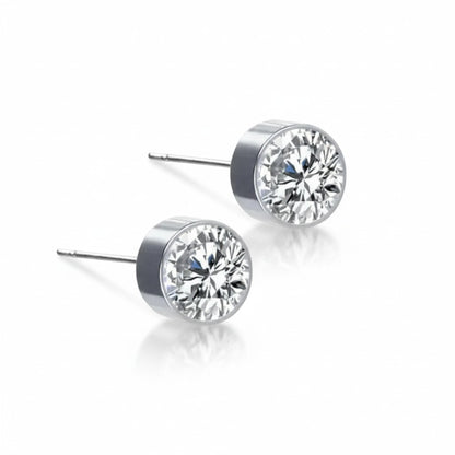 Stud Earrings – Steel Crystal Transparent Silver Color (6mm) 