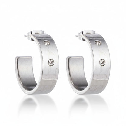 Earrings – 23mm Hoop Creole 2 Zirconia Stainless Steel Silver Color Unisex 