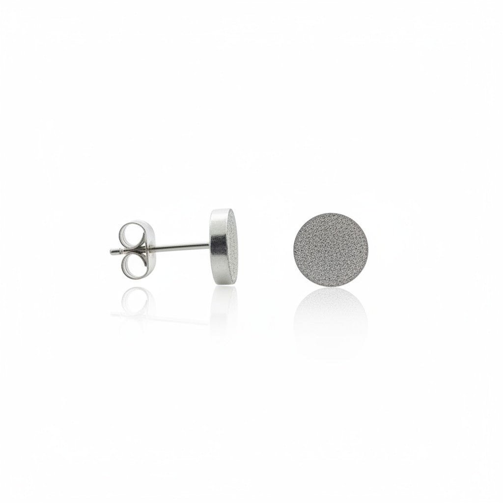 Earrings – 8mm Round Sandblasted Stainless Steel Silver Color Unisex