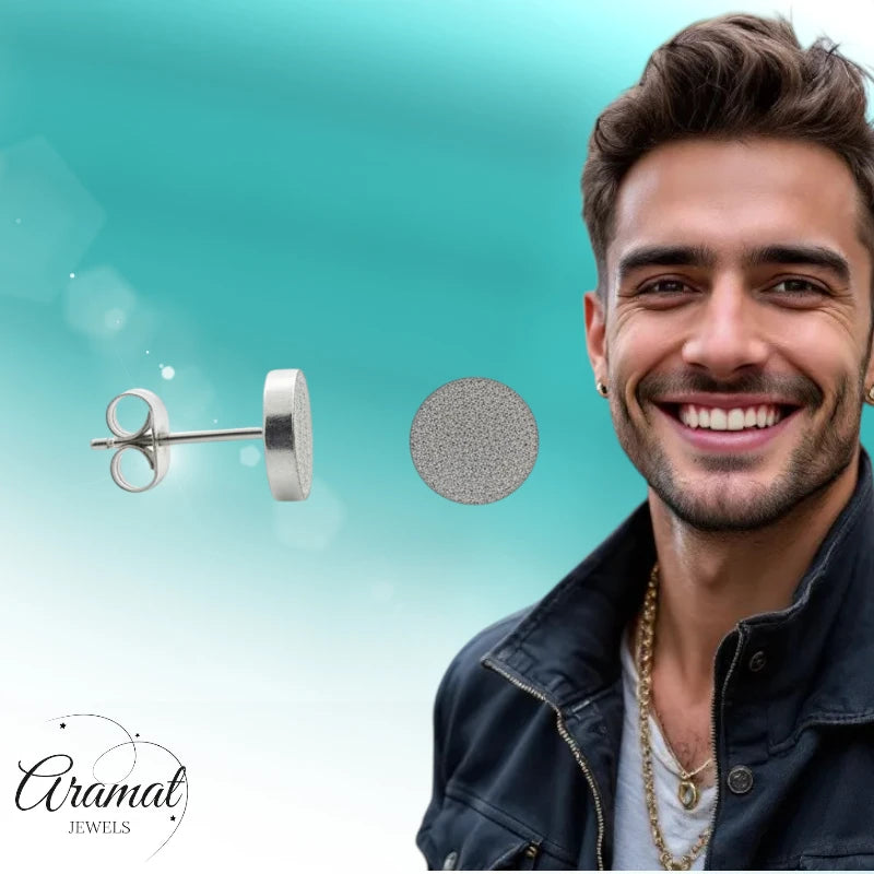 Earrings – 8mm Round Sandblasted Stainless Steel Silver Color Unisex