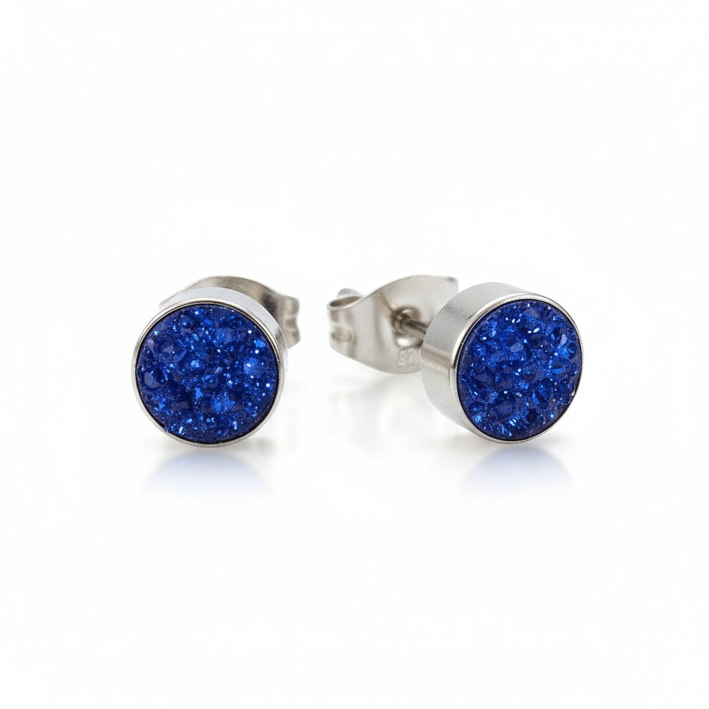 Boucles d'oreilles puces argentées avec cristal bleu foncé – 6 mm 