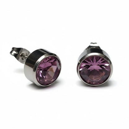 Stud Earrings – Steel Crystal Light Purple Silver Color (10mm) 