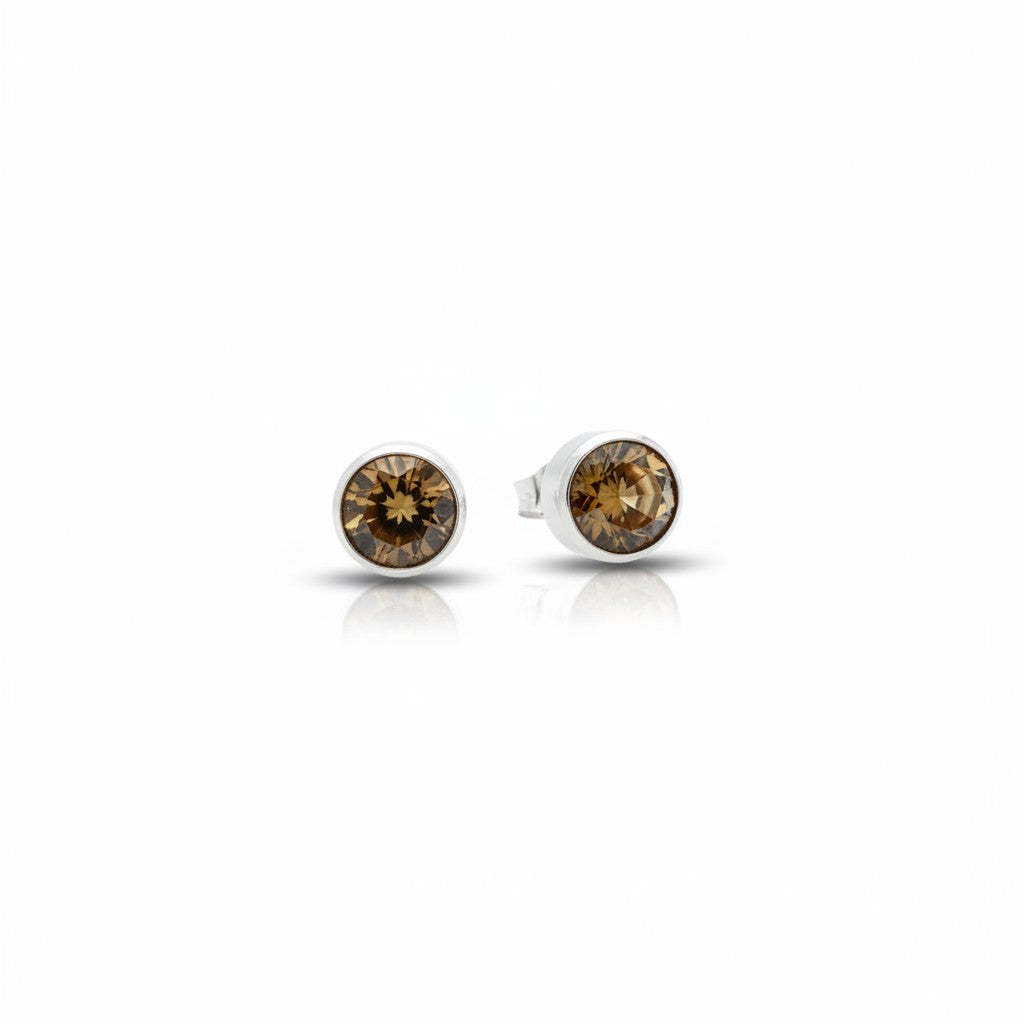 Stud Earrings – Steel Crystal Brown Silver Color (8mm) 