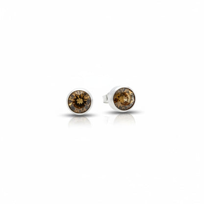 Stud Earrings – Steel Crystal Brown Silver Color (8mm) 