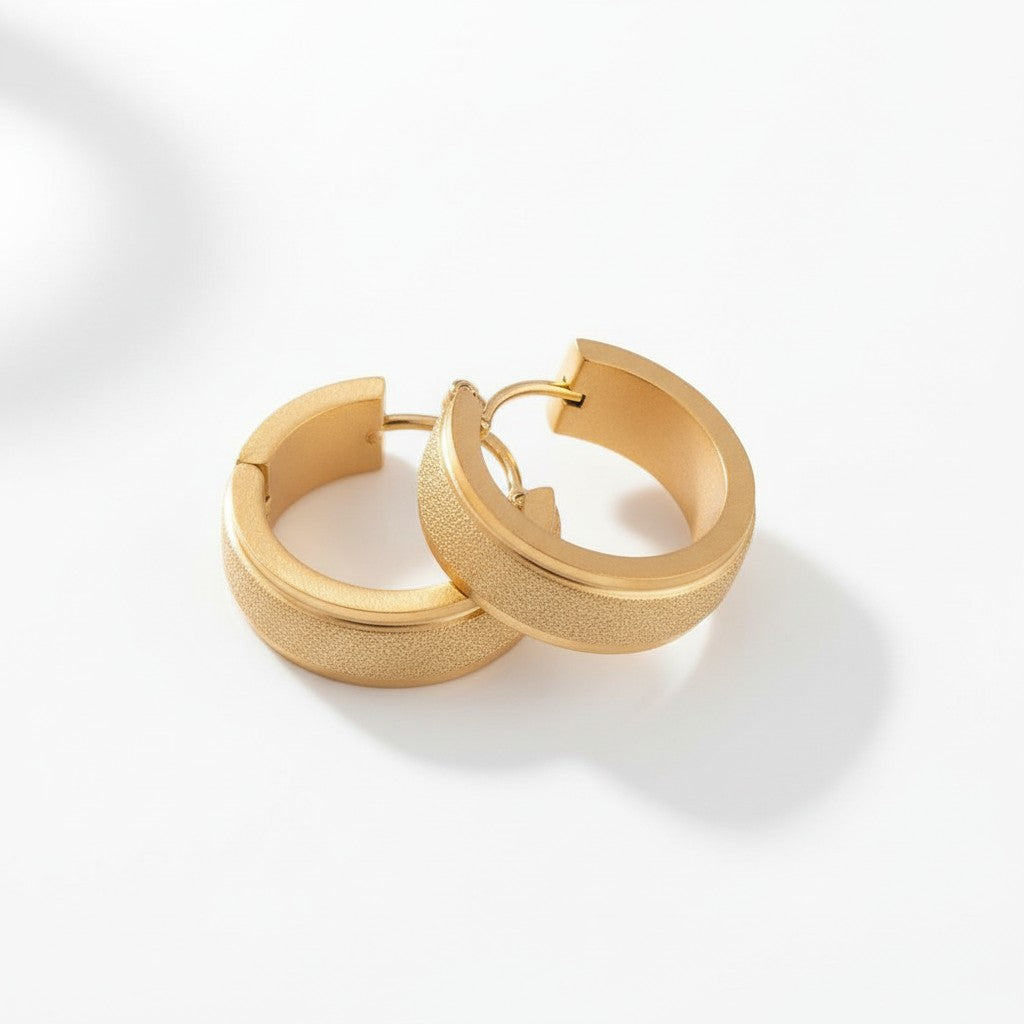 Earrings – 20mm Hoops Sandblasted Line Stainless Steel Gold Color Unisex