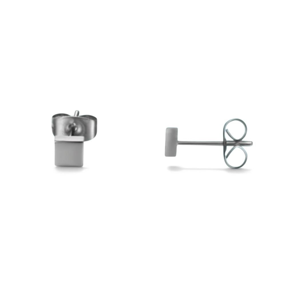 Stud Earrings – Steel Square Silver Colored (4mm) 
