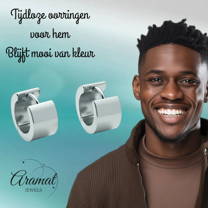 Boucles d'oreilles – Huggies en acier couleur argent (16x7mm) 