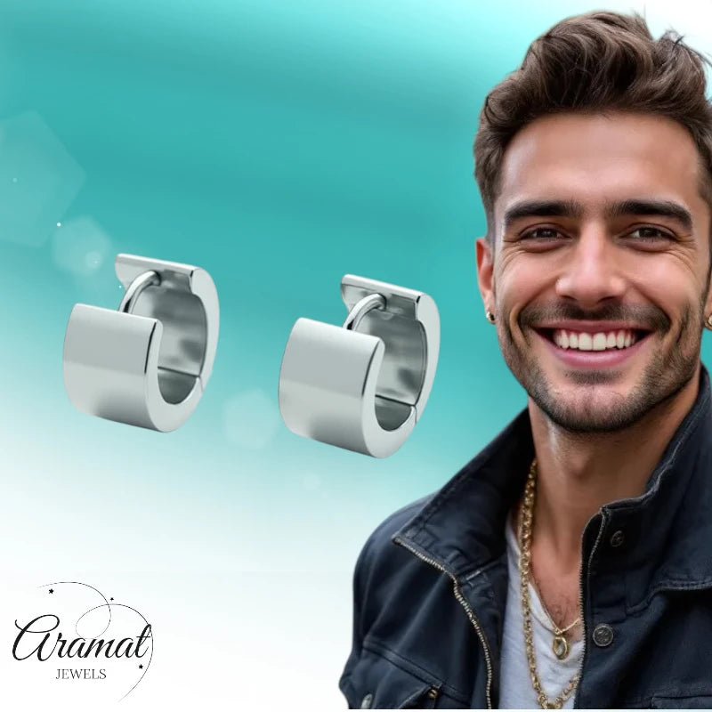 Boucles d'oreilles – Huggies en acier couleur argent (16x7mm) 