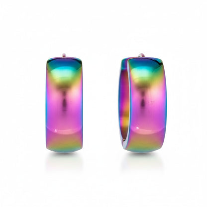 Stainless Steel Huggie Earrings Smooth Rainbow Color 20mm - Unisex
