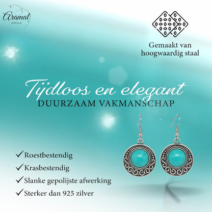 Boho Turquoise Marbled Earrings Antique Silver