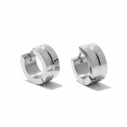 Steel Earrings Silver Color Accent – ​​13x7mm Huggies 