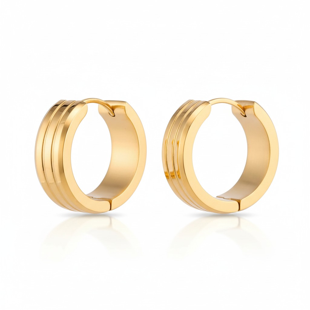 Stainless Steel Earrings with Double Stripes gold color