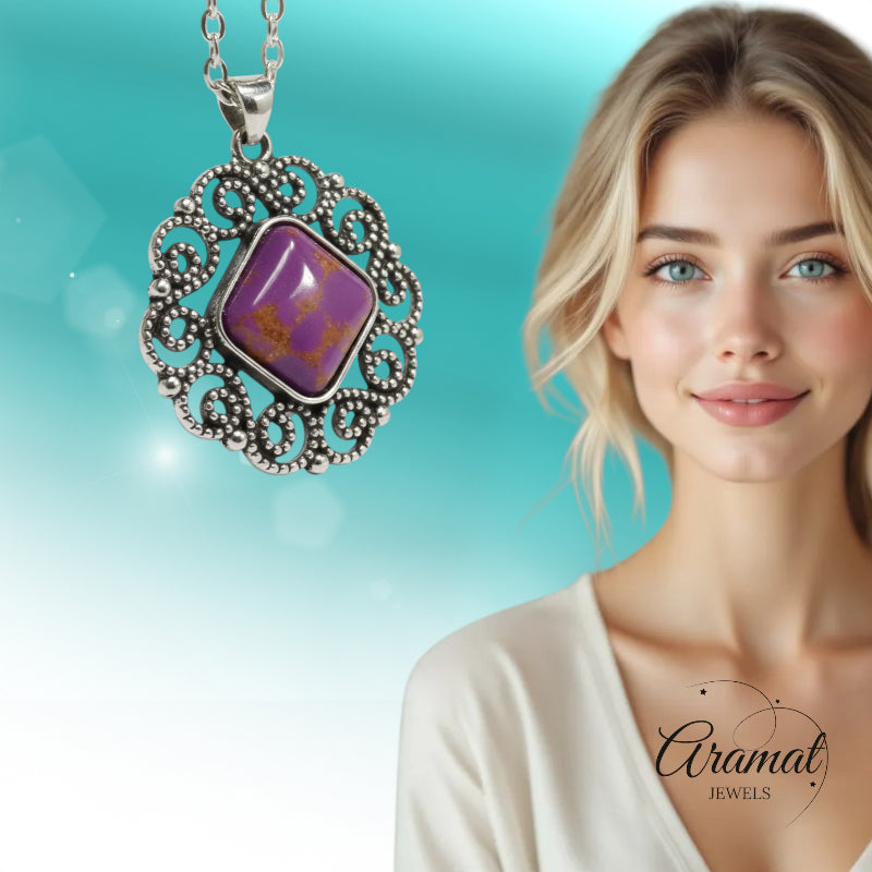 Purple Marbled Boho Necklace